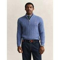 GANT Pure Cotton Cable Half Zip Jumper Blue Denim