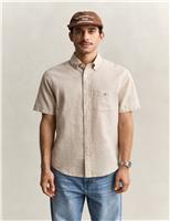 GANT Regular Fit Linen Rich Short Sleeve Shirt Beige