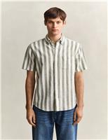 GANT Regular Fit Linen Rich Striped Shirt Green Mix