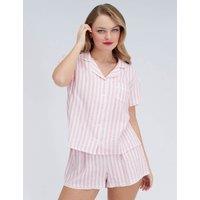 Boux Avenue Pure Cotton Striped Revere Shortie Set Pink Mix