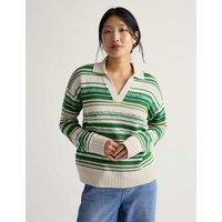 Seasalt Cornwall Pure Cotton Striped Collared Relaxed Jumper Green Mix