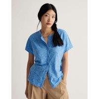 Seasalt Cornwall Pure Cotton Textured Button Through Top Blue Mix