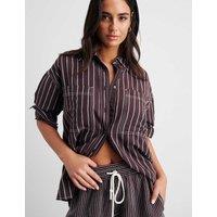 Jag Linen Rich Striped Shirt Brown