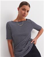 Pure Cotton Striped Slash Neck T-Shirt