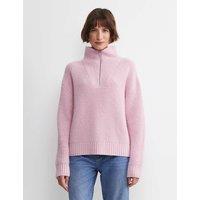 Sportscraft Pure Wool Ribbed Funnel Neck Half Zip Jumper Soft Pink