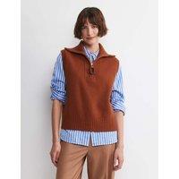Sportscraft Pure Wool Collared Half Zip Knitted Vest Brown