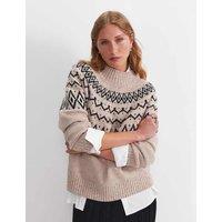 Sportscraft Pure Wool Fair Isle Funnel Neck Jumper Oatmeal
