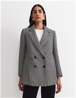 Sportscraft Wool Blend Checked Double Breasted Blazer White/Black