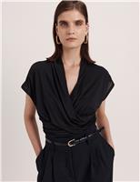 Draped V-Neck Wrap Top