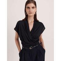 SABA Draped V-Neck Wrap Top Black