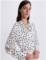 SABA Pure Silk Polka Dot High Neck Blouse White/Black