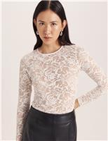 Lace Round Neck Long Sleeve Slim Fit Top