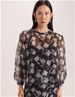 SABA Pure Silk Organza Primrose Floral Top Multi