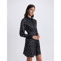 SABA Pure Silk Polka Dot Mini Shirt Dress Black Mix
