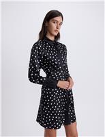 Pure Silk Polka Dot Mini Shirt Dress