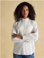Joules Pure Cotton Ruffle Collar Blouse White