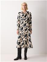 Jigsaw Printed Cowl Neck Midi Waisted Dress Cream Mix
