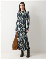 Jersey Printed Ruched Midi Column Dress