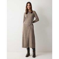 Jigsaw Merino Wool Blend Midi Wrap Dress Taupe