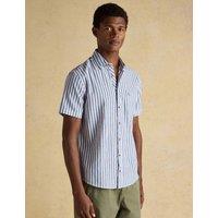 Joules Regular Fit Linen Blend Striped Shirt Blue Mix