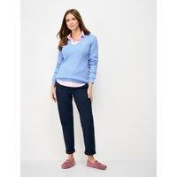 Crew Clothing Cotton Rich Cable Knit V-Neck Jumper Mid Blue