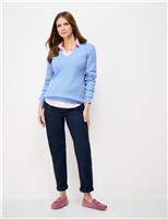 Cotton Rich Cable Knit V-Neck Jumper