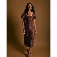 Nobody's Child Polka Dot Midi Tea Dress Brown