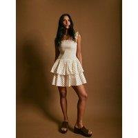 Nobody's Child Pure Cotton Polka Dot Mini Waisted Dress Cream