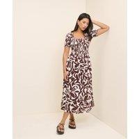 Nobody's Child Pure Cotton Scoop Neck Shirred Midi Dress Brown
