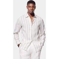 Hawes & Curtis Regular Fit Pure Linen Large Stripe Shirt Sage Mix