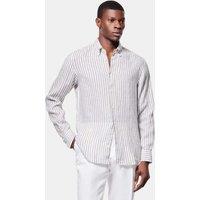 Hawes & Curtis Regular Fit Pure Linen Striped Shirt Khaki Mix
