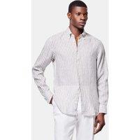 Hawes & Curtis Regular Fit Pure Linen Striped Shirt Khaki Mix