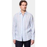 Hawes & Curtis Regular Fit Pure Linen Large Stripe Shirt Blue Mix