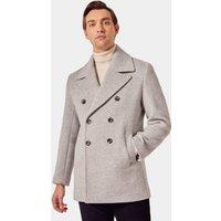 Hawes & Curtis Wool Blend Herringbone Pea Coat Grey