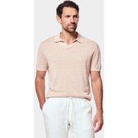 Hawes & Curtis Sim Fit Pure Linen Open Collar Polo Shirt Coral