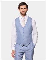 Hawes & Curtis Tailored Fit Pure Linen Waistcoat Blue