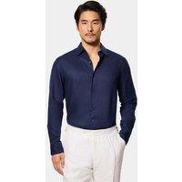 Hawes & Curtis Slim Fit Pure Linen Shirt Navy