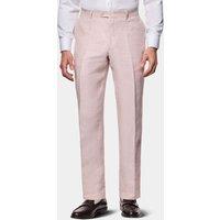 Hawes & Curtis Tailored Fit Pure Linen Single Pleat Trousers Pink