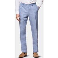 Hawes & Curtis Slim Fit Pure Linen Single Pleat Trousers Blue