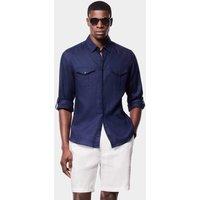 Hawes & Curtis Slim Fit Pure Linen Shirt Navy