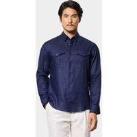 Hawes & Curtis Slim Fit Pure Linen Shirt Navy