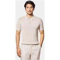 Hawes & Curtis Pure Cotton Rib Knitted Polo Shirt Taupe