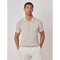 Hawes & Curtis Pure Cotton Rib Knitted Polo Shirt Taupe