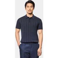 Hawes & Curtis Pure Cotton Rib Knitted Polo Shirt Navy