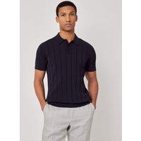 Hawes & Curtis Pure Cotton Rib Knitted Polo Shirt Navy