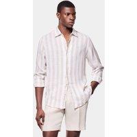 Hawes & Curtis Regular Fit Pure Linen Large Stripe Shirt Natural Mix