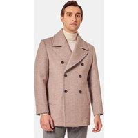 Hawes & Curtis Wool Blend Herringbone Pea Coat Taupe