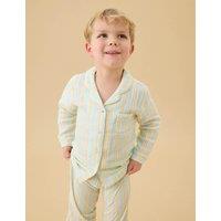 Watchshop Pure Cotton Striped Pyjamas (0-8 Yrs) White Mix