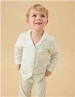 MORI Pure Cotton Striped Pyjamas (0-8 Yrs) White Mix