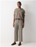 Linen Blend Checked Cropped Trousers